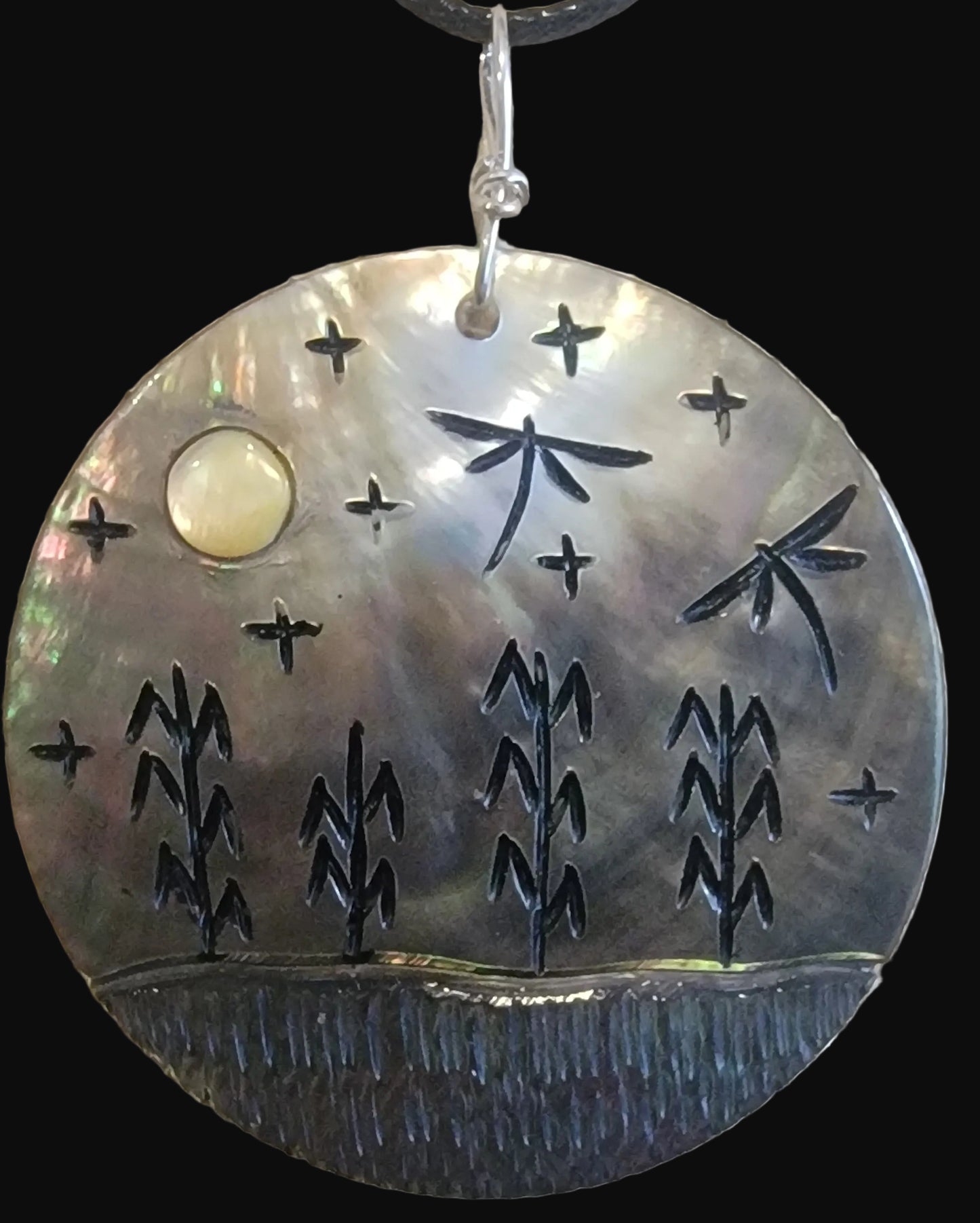 Elegant and Unique Zuni Harvest Moon Silver Lip Zuni Fetish Pendant