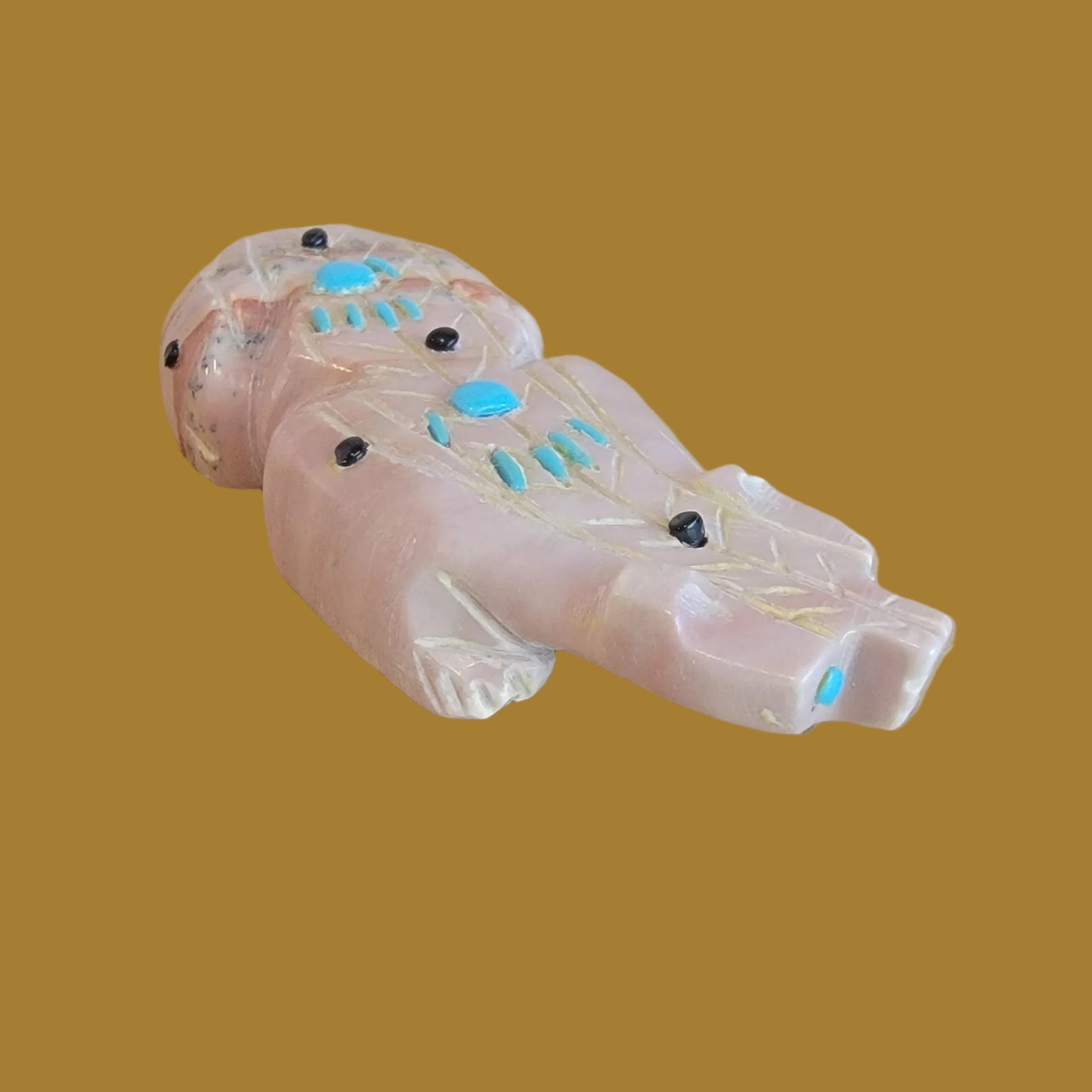 Dolomite Badger w/Turquoise Pawprints Zuni Fetish