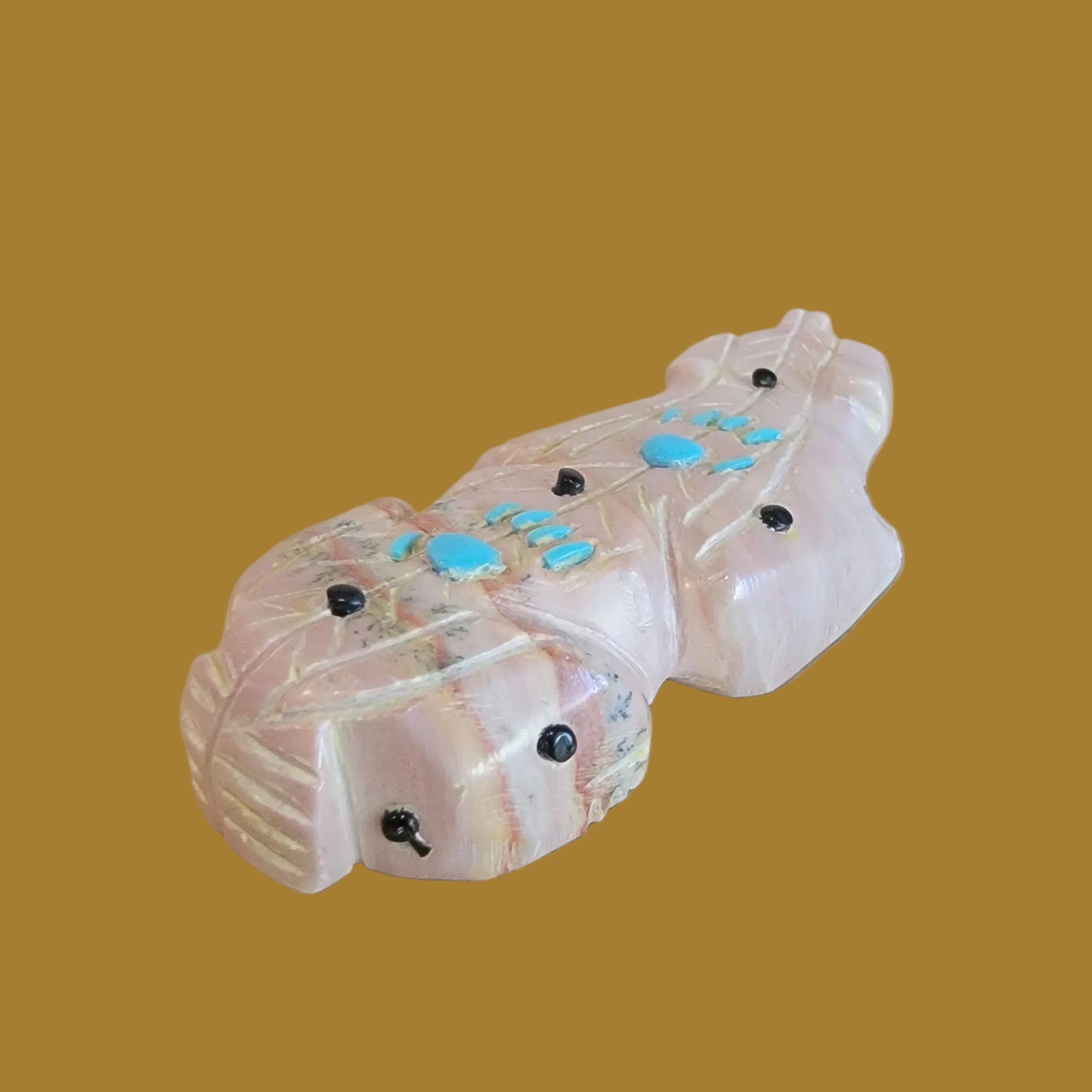 Dolomite Badger w/Turquoise Pawprints Zuni Fetish