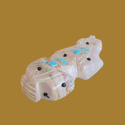 Dolomite Badger w/Turquoise Pawprints Zuni Fetish