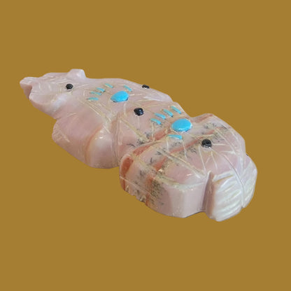 Dolomite Badger w/Turquoise Pawprints Zuni Fetish