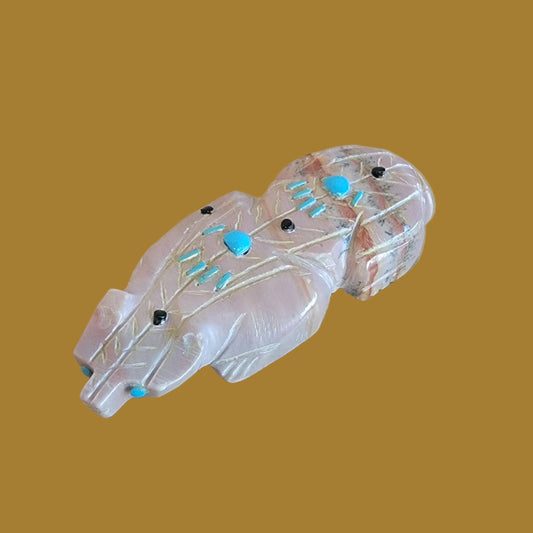 Dolomite Badger w/Turquoise Pawprints Zuni Fetish