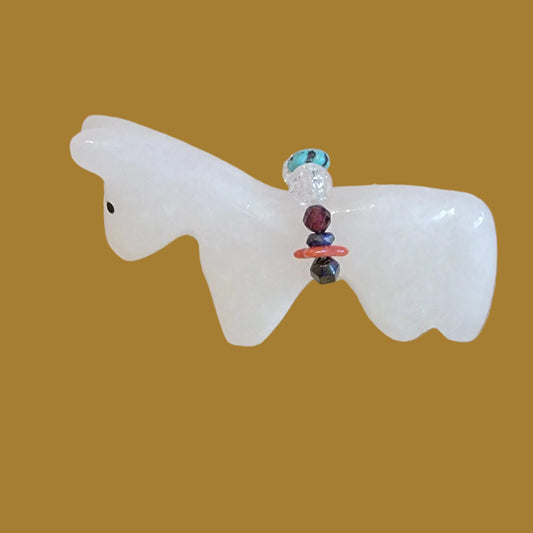 Alabaster Healing Horse w/ Fancy Bundle Zuni Fetish