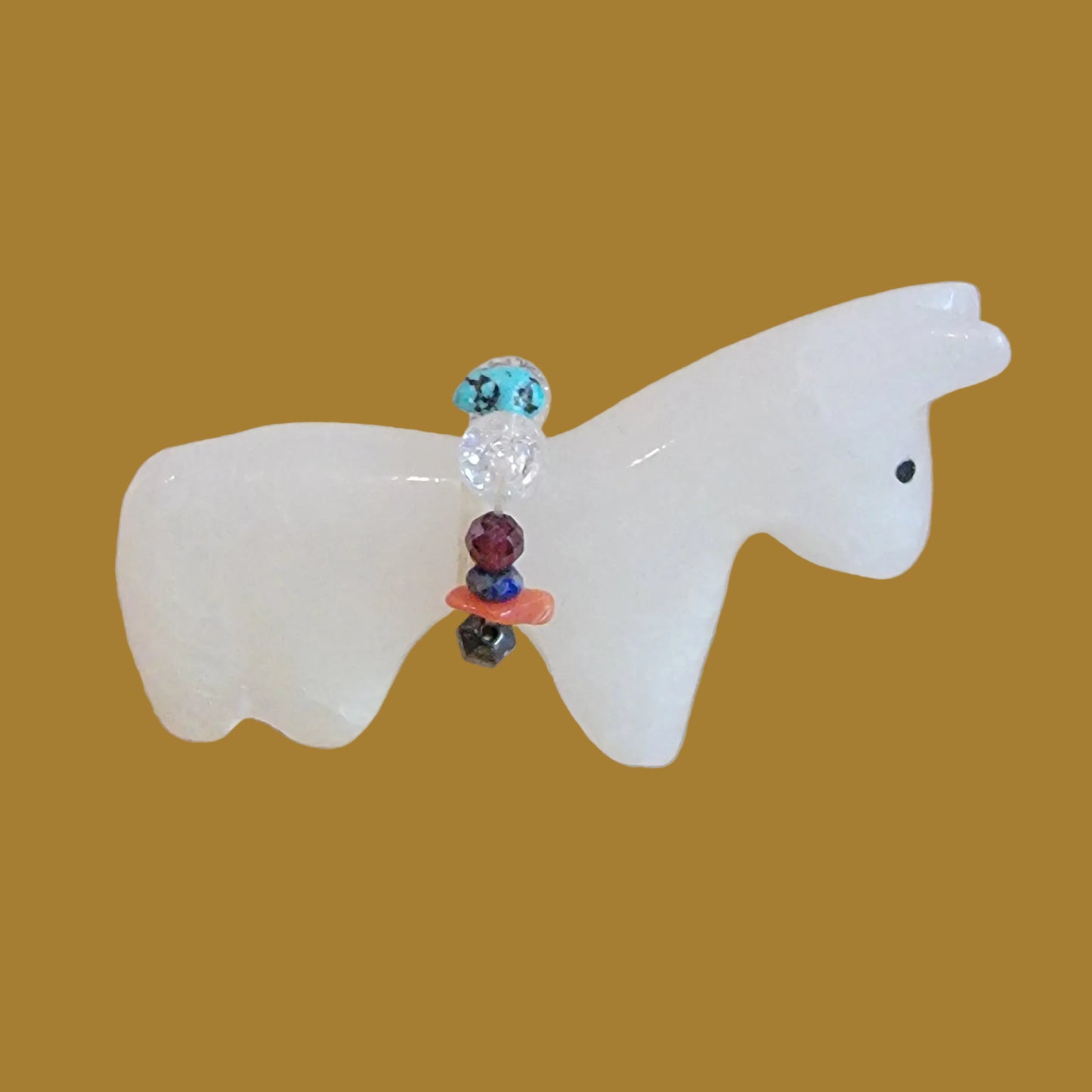 Alabaster Healing Horse w/ Fancy Bundle Zuni Fetish