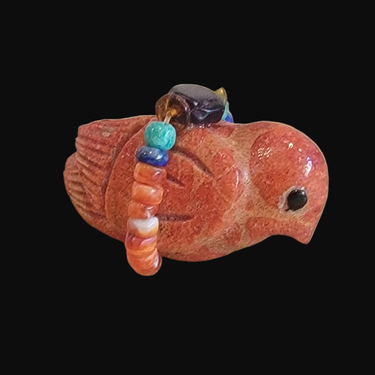 Brilliant Apple Coral Songbird/Messenger Zuni Fetish