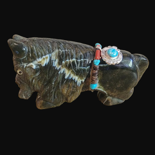 Proud and Powerful Bison/ Buffalo with Fancy Bundle Zuni Fetish