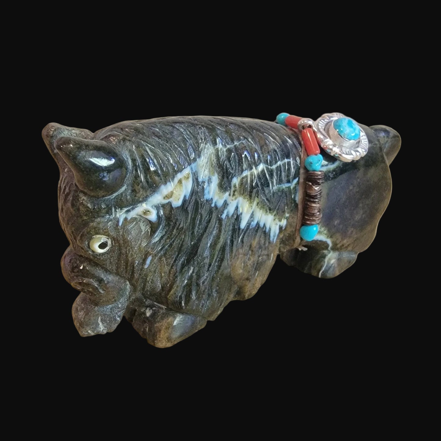 Proud and Powerful Bison/ Buffalo with Fancy Bundle Zuni Fetish