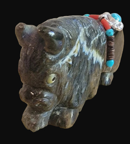 Proud and Powerful Bison/ Buffalo with Fancy Bundle Zuni Fetish