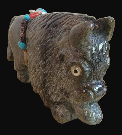 Proud and Powerful Bison/ Buffalo with Fancy Bundle Zuni Fetish