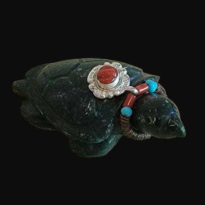 Amazing and Realistic looking Sea Tortoise w/Coral and Sterling Necklace Zuni Fetish