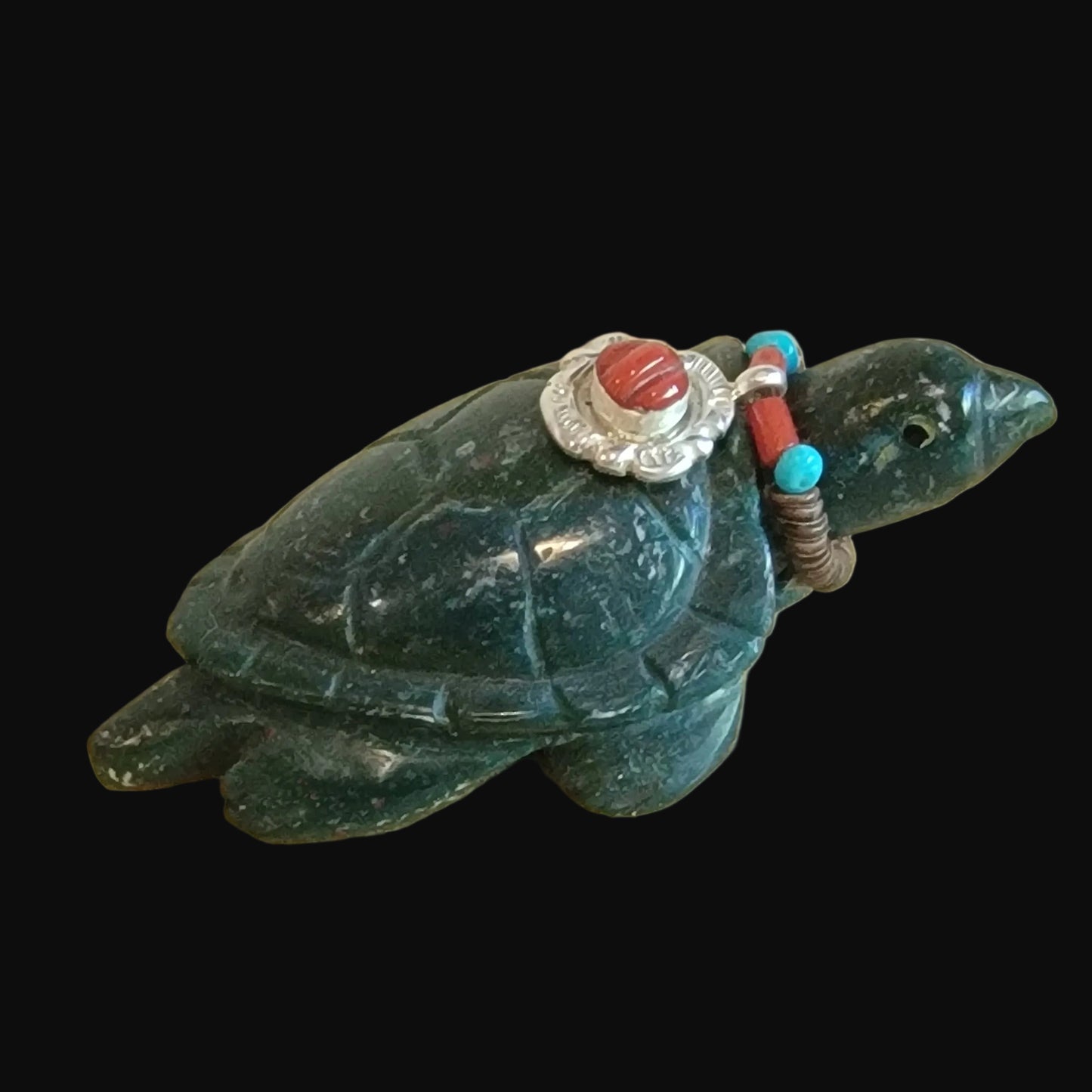 Amazing and Realistic looking Sea Tortoise w/Coral and Sterling Necklace Zuni Fetish