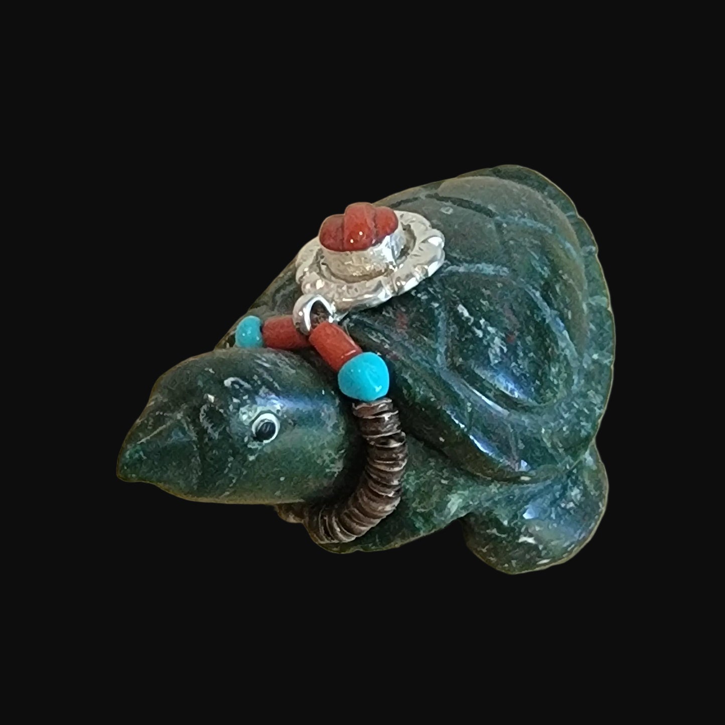 Amazing and Realistic looking Sea Tortoise w/Coral and Sterling Necklace Zuni Fetish