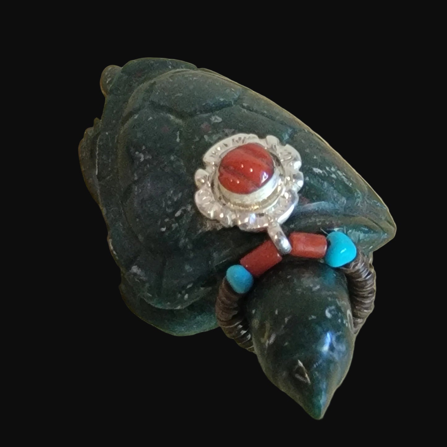 Amazing and Realistic looking Sea Tortoise w/Coral and Sterling Necklace Zuni Fetish