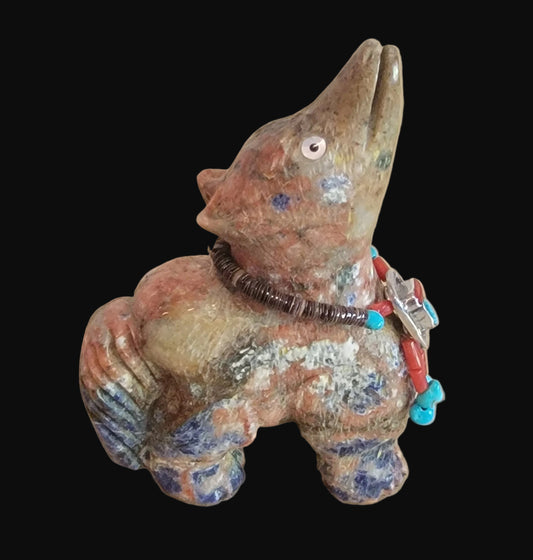 Sunset Sodalite Mischievous Coyote w/Bling Zuni Fetish