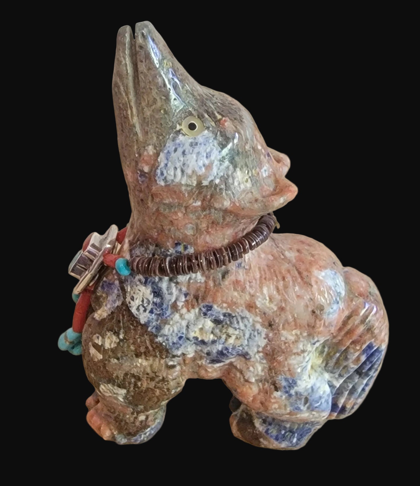 Sunset Sodalite Mischievous Coyote w/Bling Zuni Fetish