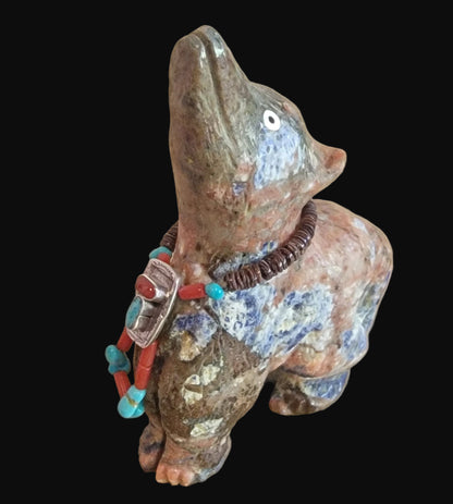 Sunset Sodalite Mischievous Coyote w/Bling Zuni Fetish