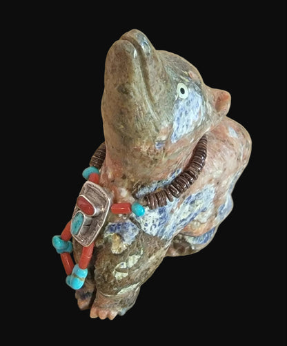 Sunset Sodalite Mischievous Coyote w/Bling Zuni Fetish