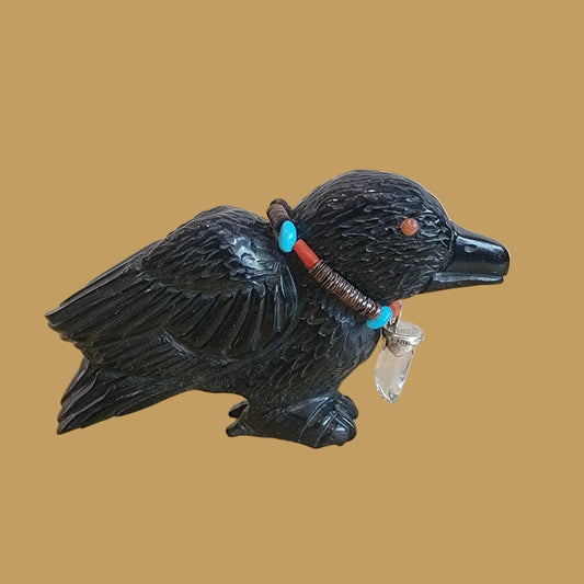 Mystical and Magical Raven w/ Energy Filled Crystal Necklace Zuni Fetish