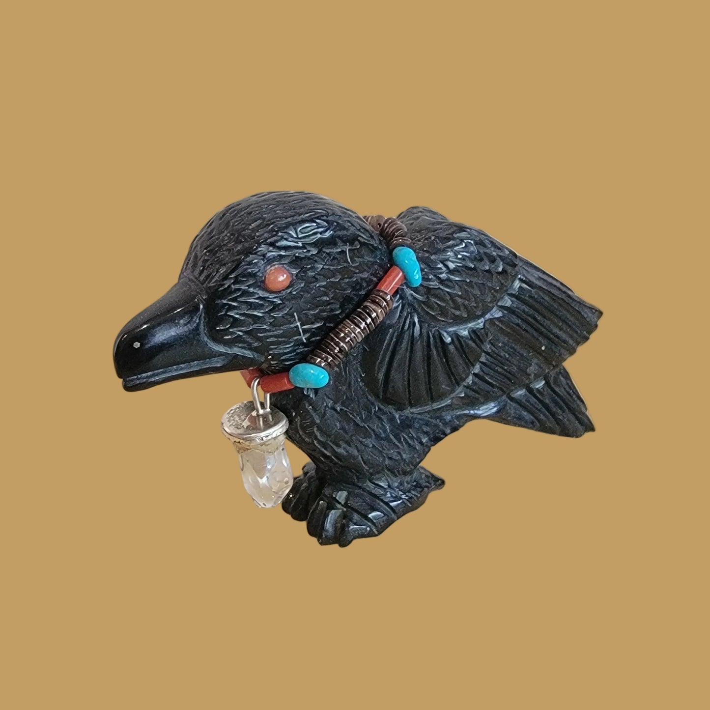 Mystical and Magical Raven w/ Energy Filled Crystal Necklace Zuni Fetish