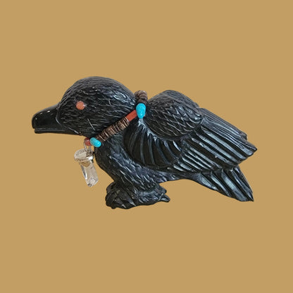 Mystical and Magical Raven w/ Energy Filled Crystal Necklace Zuni Fetish
