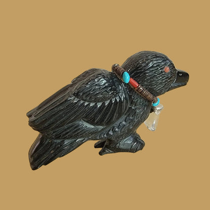 Mystical and Magical Raven w/ Energy Filled Crystal Necklace Zuni Fetish