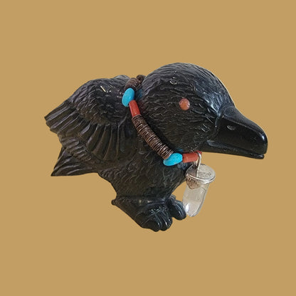 Mystical and Magical Raven w/ Energy Filled Crystal Necklace Zuni Fetish