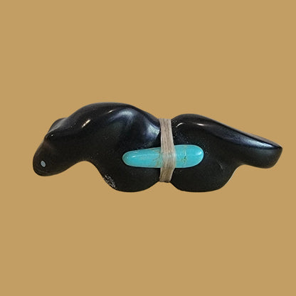 Sleek Jet Mountain Lion w/ Side Offering Zuni Fetish