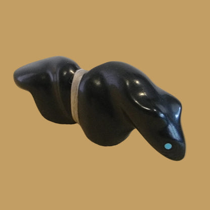 Sleek Jet Mountain Lion w/ Side Offering Zuni Fetish