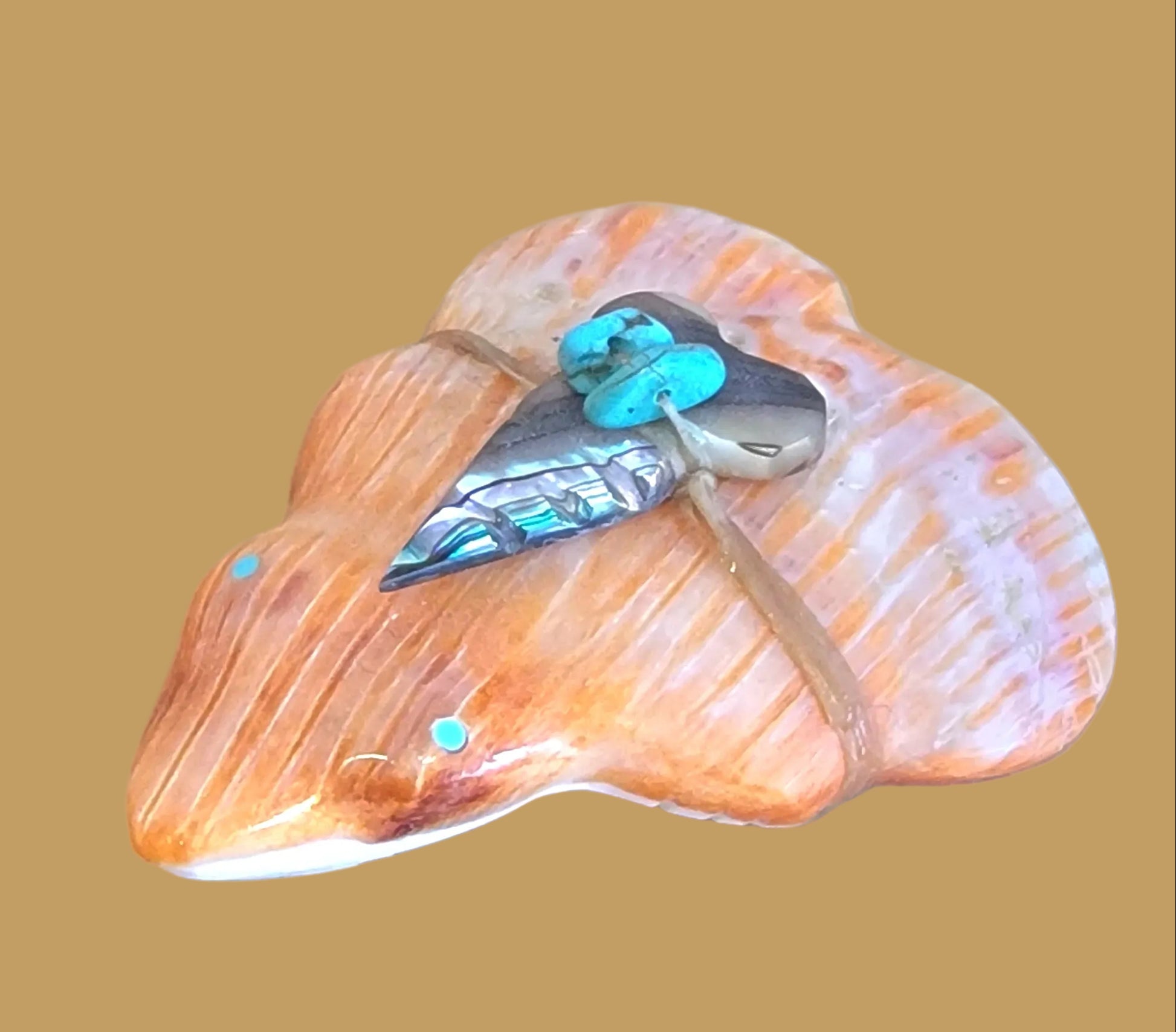Orange Spiny Oyster Shell Frog Zuni Fetish
