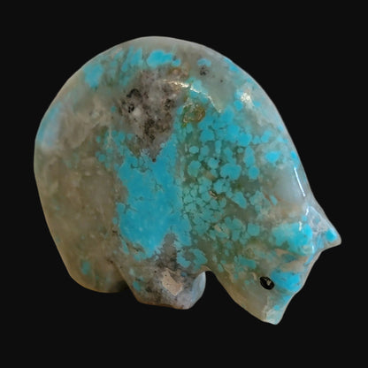 Classy Turquoise Medicine Bear w/ Coral Heartline Zuni Fetish