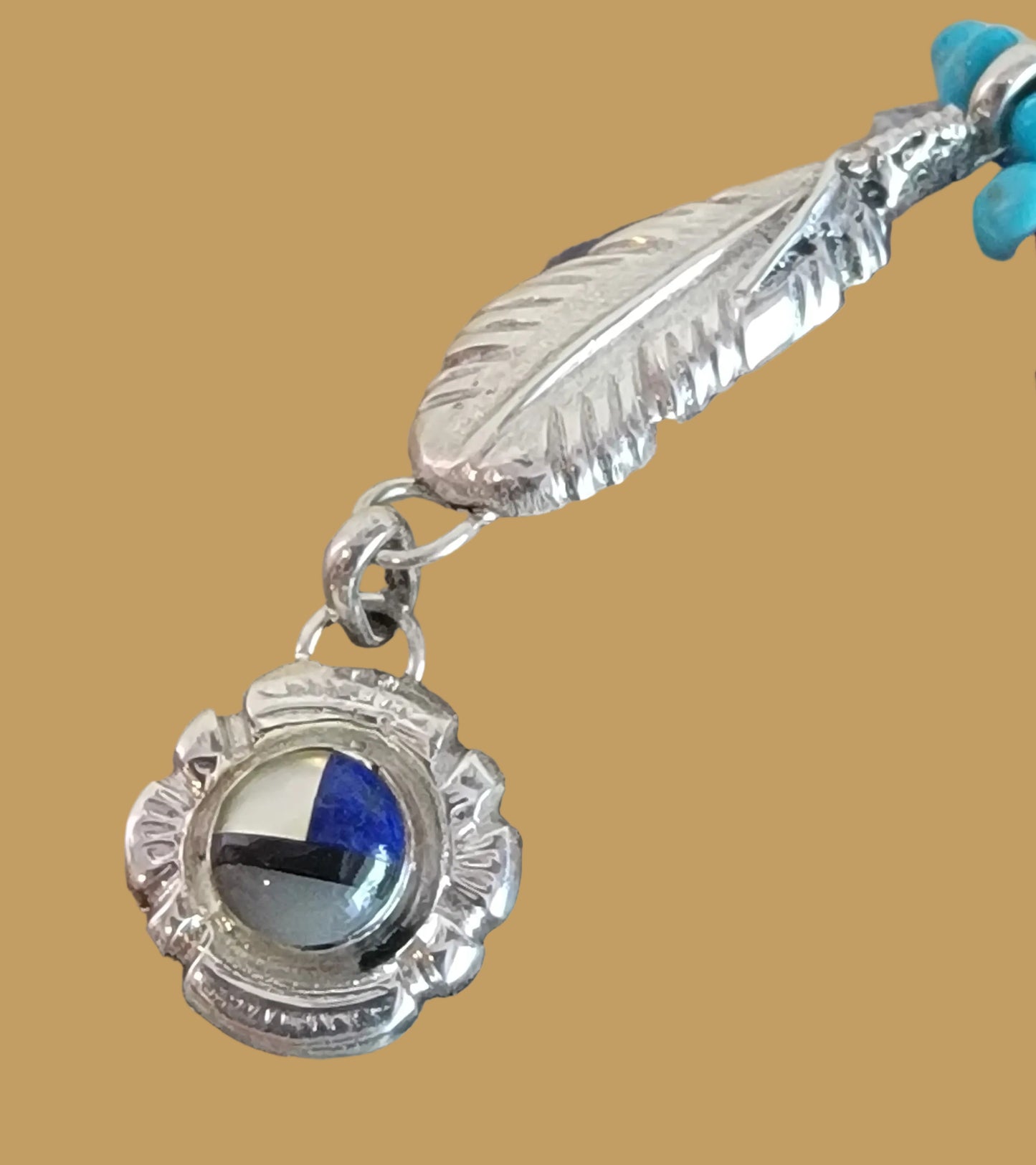 Amazing Sunset Sodalite Buffalo/Bison w/Elegant Sterling Silver Feather and Zuni Sun Offering Zuni Fetish
