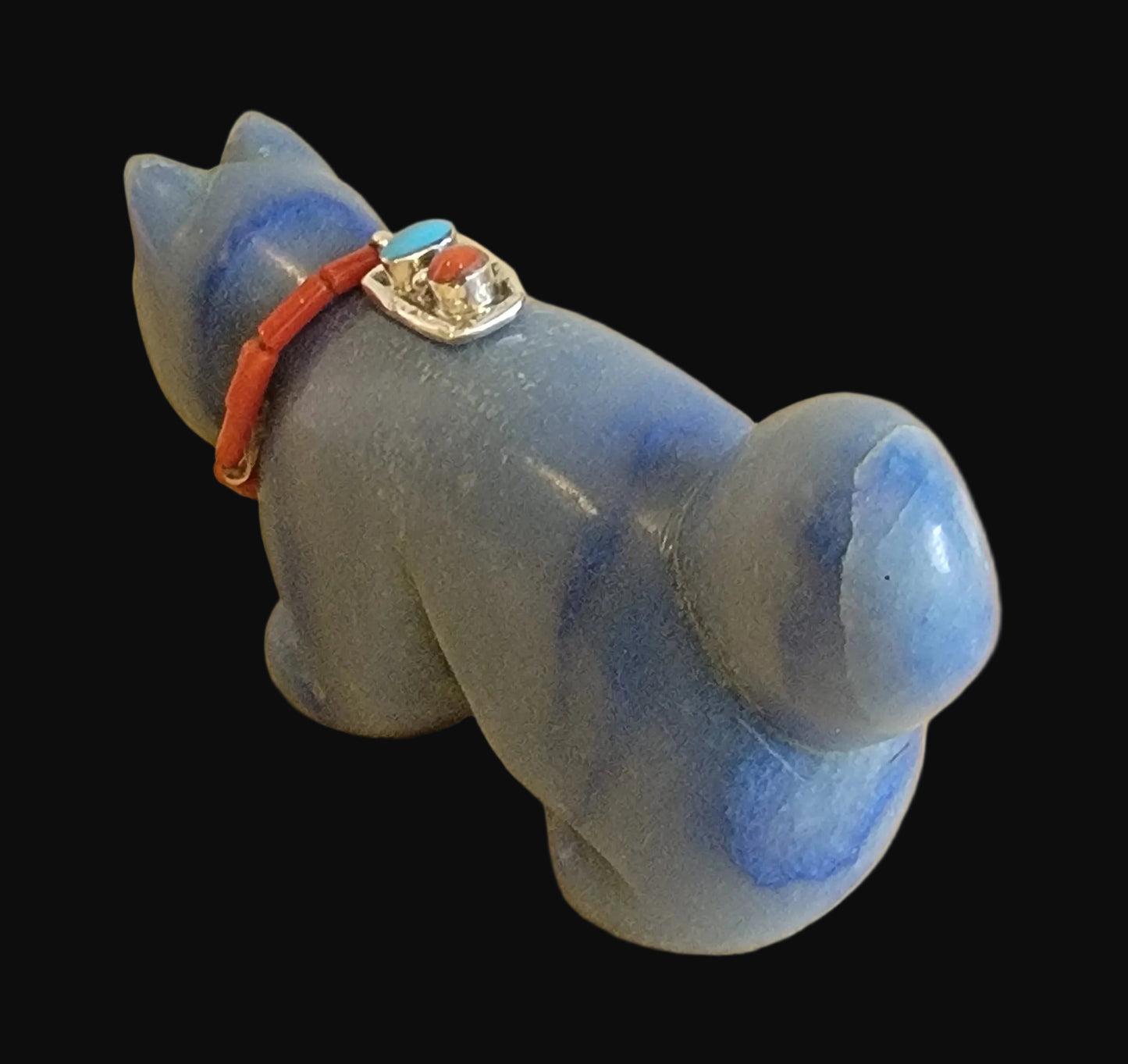 Beautiful Blue Adventurine Fancy Fox w/ Sterling Feather and Sterling Jewelry Necklace Zuni Fetish