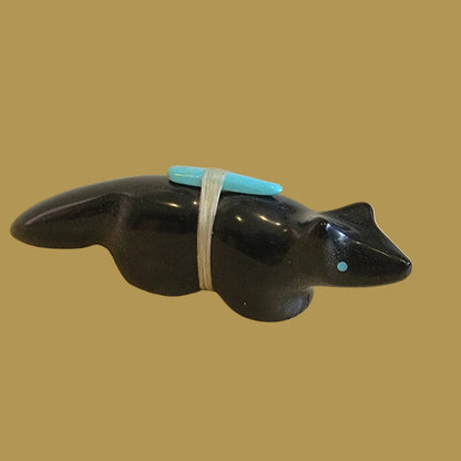 Long Tailed Black Jet Wolf Zuni Fetish