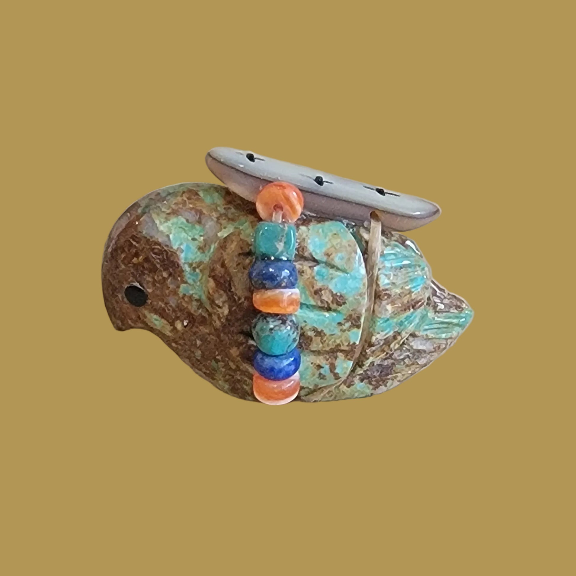 Turquoise Messenger Bird w/ Fancy Bundle Zuni Fetish