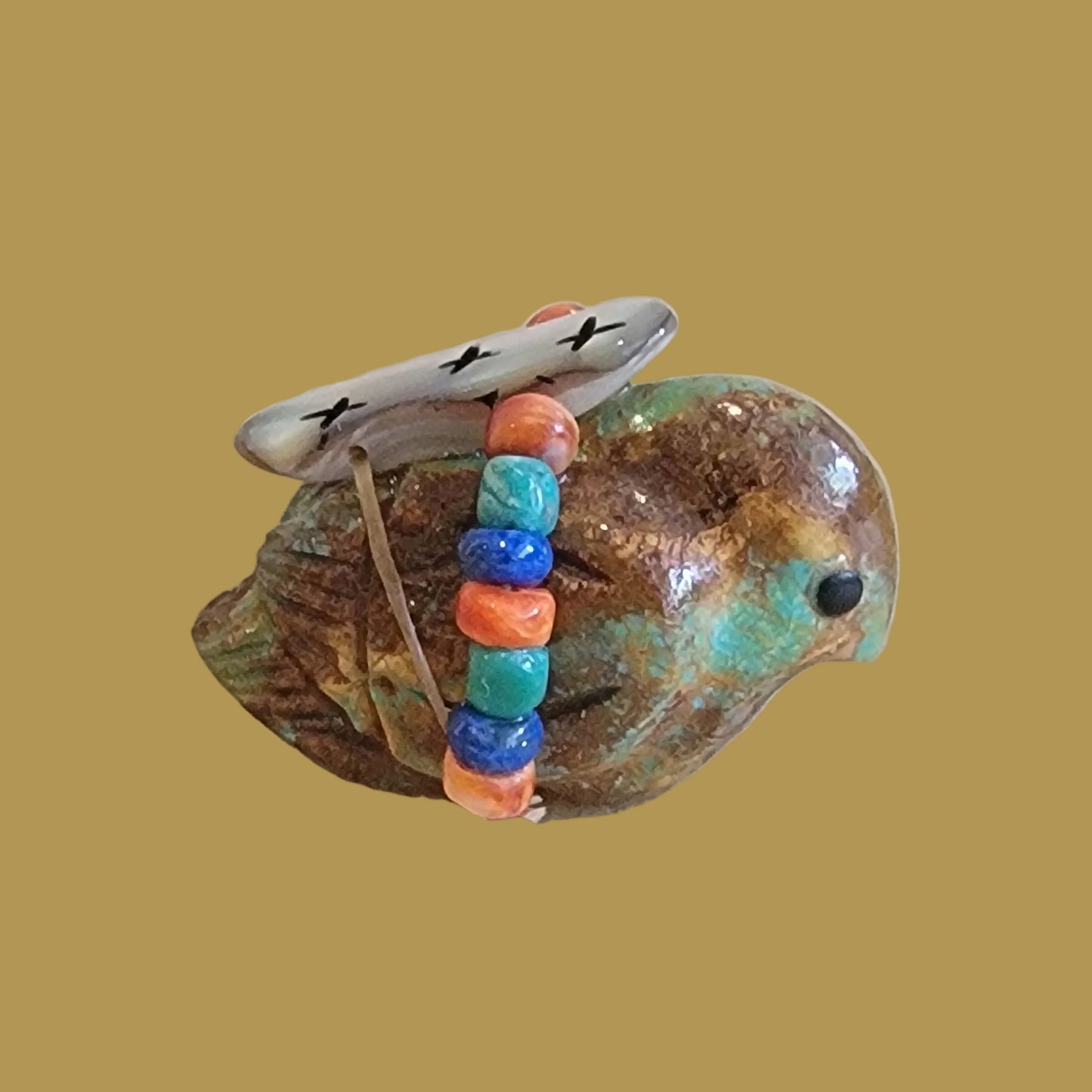 Turquoise Messenger Bird w/ Fancy Bundle Zuni Fetish