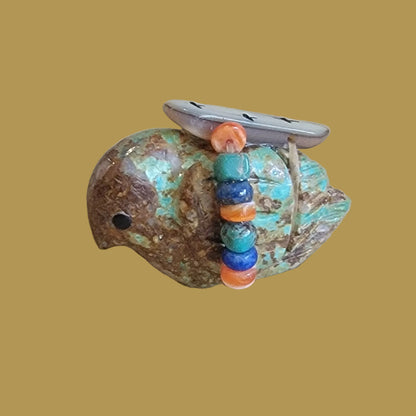 Turquoise Messenger Bird w/ Fancy Bundle Zuni Fetish