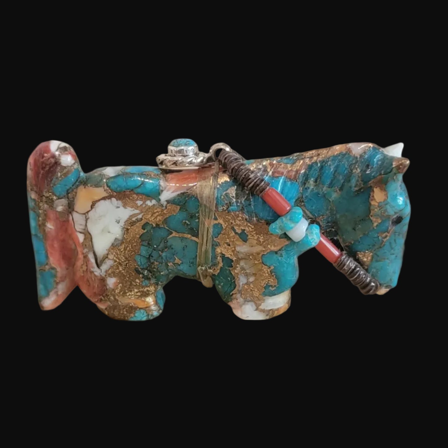Brilliant Composite Horse w/ Sterling Silver Jewelry Zuni Fetish