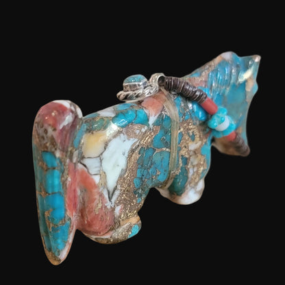 Brilliant Composite Horse w/ Sterling Silver Jewelry Zuni Fetish