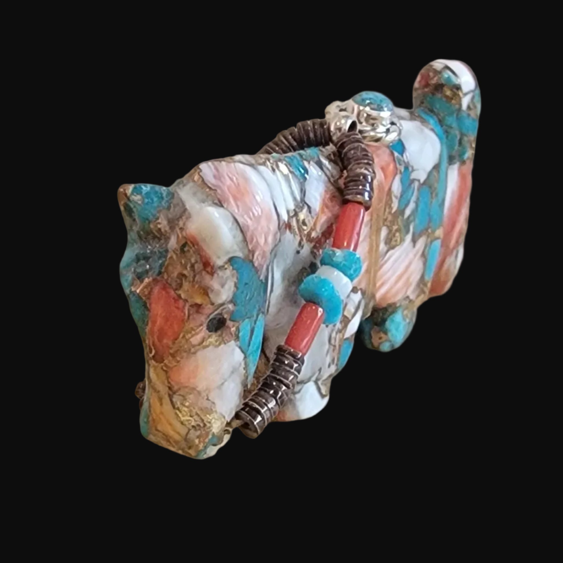 Brilliant Composite Horse w/ Sterling Silver Jewelry Zuni Fetish
