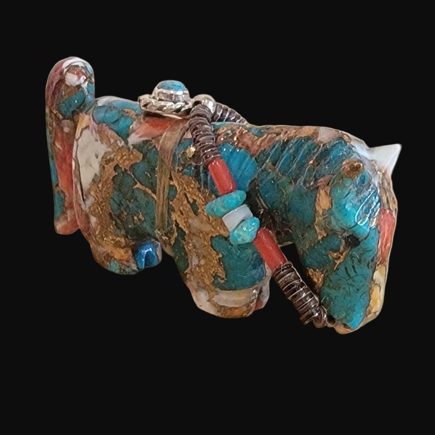 Brilliant Composite Horse w/ Sterling Silver Jewelry Zuni Fetish