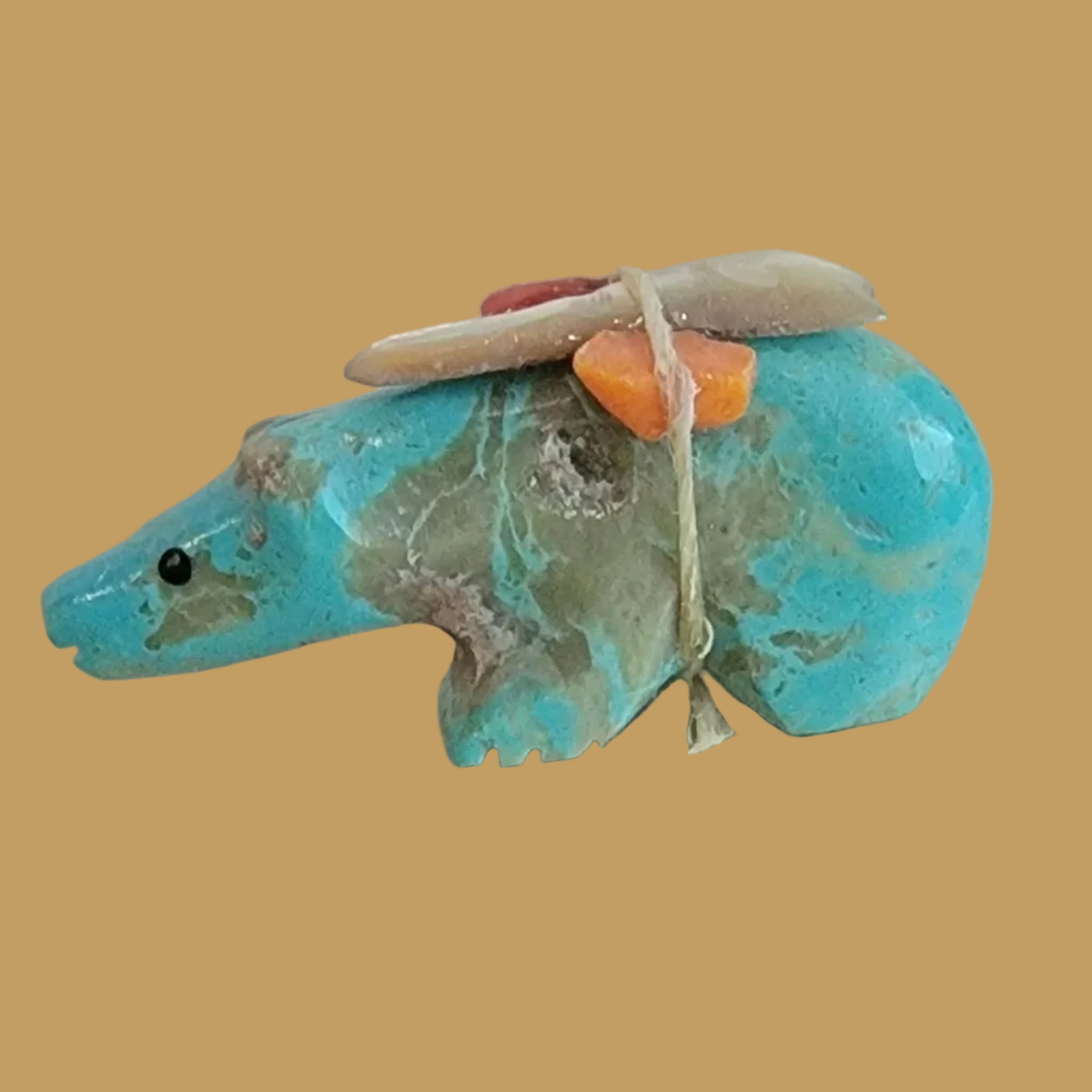 Turquoise Bear w/Bundle Zuni Fetish
