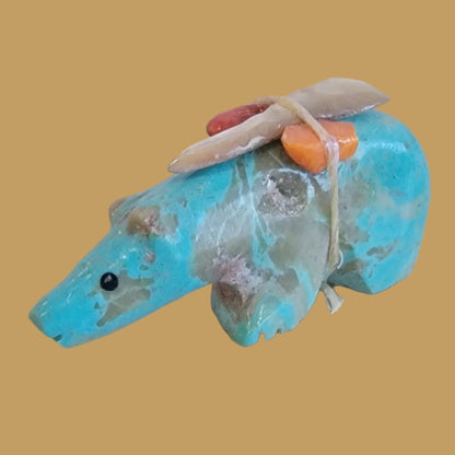 Turquoise Bear w/Bundle Zuni Fetish