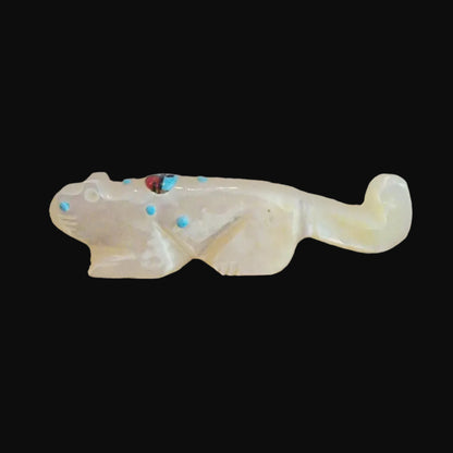 Mother of Pearl Shell w/ Zuni Sun Mountain Lion Zuni Fetish