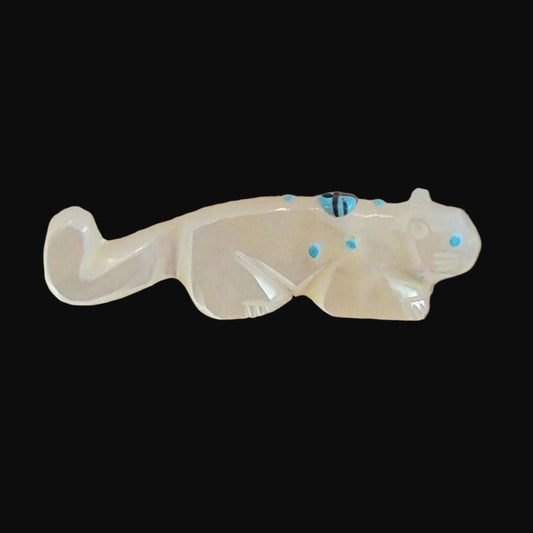 Mother of Pearl Shell w/ Zuni Sun Mountain Lion Zuni Fetish