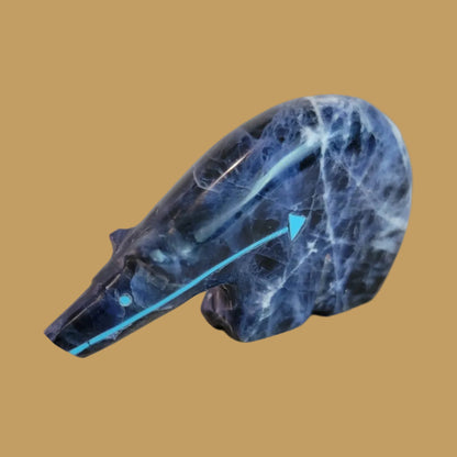 Sodalite Long Necked Medicine Bear Zuni Fetish