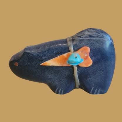 Dragon Vein Agate Mountain Lion w/ Side Offering Zuni Fetish