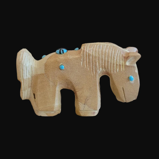 Picture Stone Jasper Horse w/ Zuni Sun Zuni Fetish