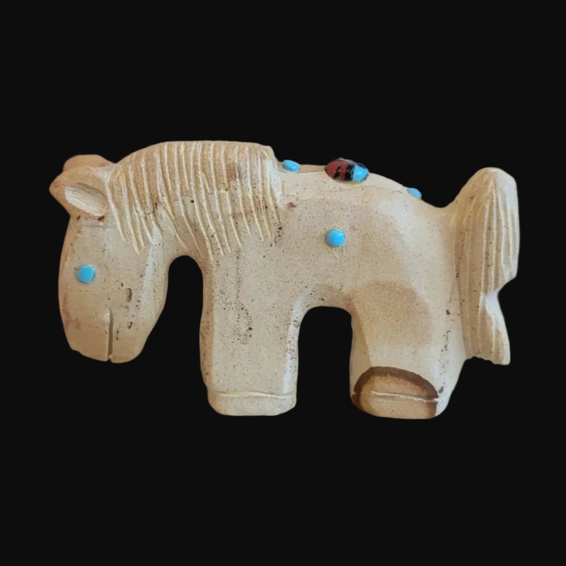 Picture Stone Jasper Horse w/ Zuni Sun Zuni Fetish