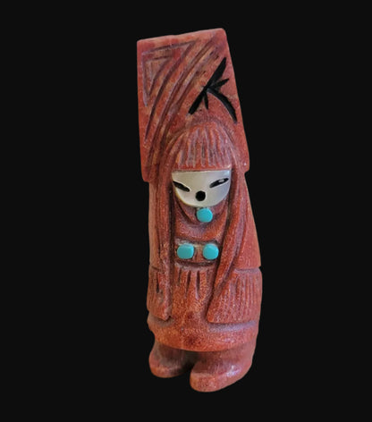 Elegant Apple Coral Double Sided Zuni Maiden/Corn Maiden Zuni Fetish