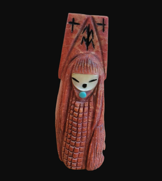 Elegant Apple Coral Double Sided Zuni Maiden/Corn Maiden Zuni Fetish